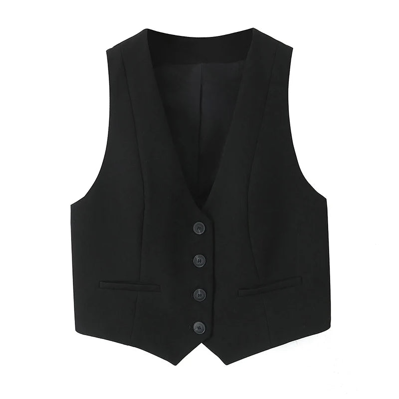 Set de 2 piezas de chaleco con cuello en V y pantalones anchos