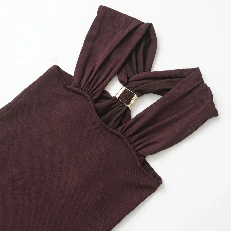 Top corto con cuello halter con cilindro en cuello