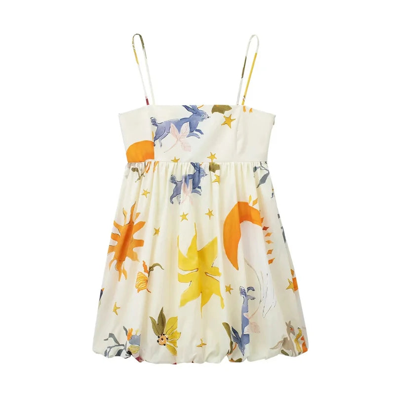 Vestido corto sin mangas estampado con espalda medio descubierta