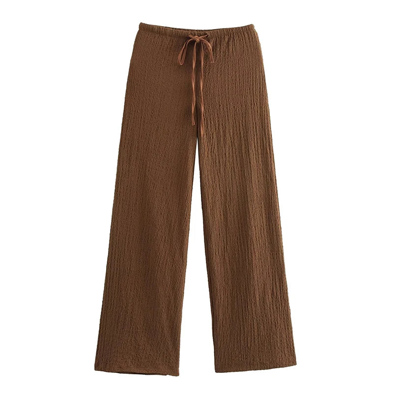 Set de 2 piezas con textura/chaleco y pantalones vintage de cintura alta elástica/Varios colores