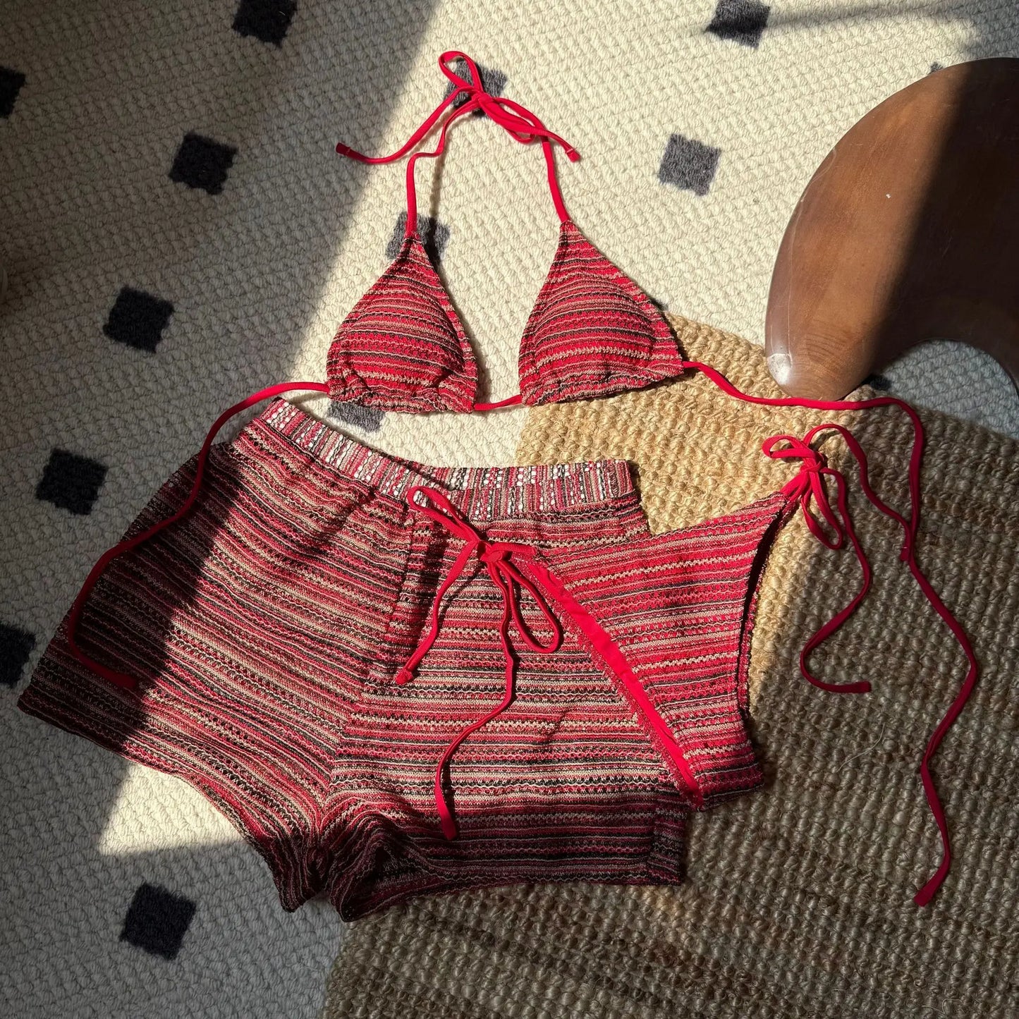 Bikini set de 3 piezas con lazo estilo halter