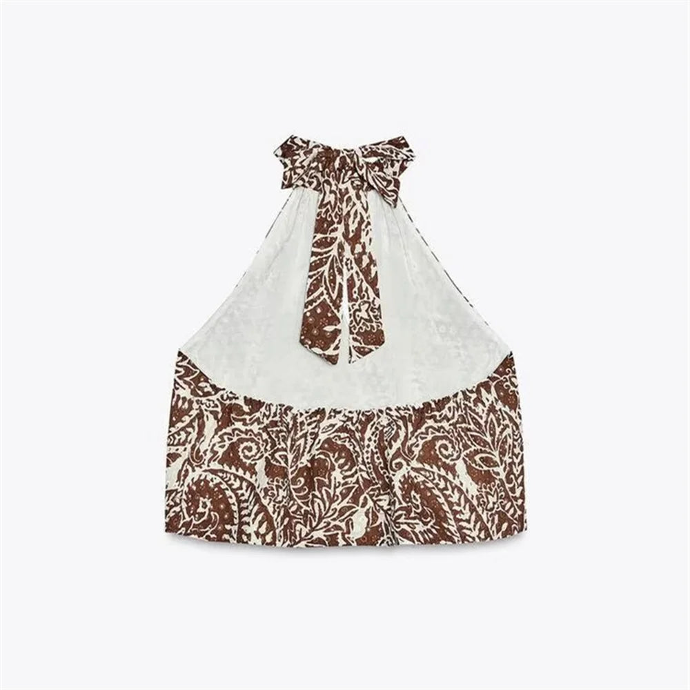 Top estampado con cuello de lazo espalda medio-descubierta