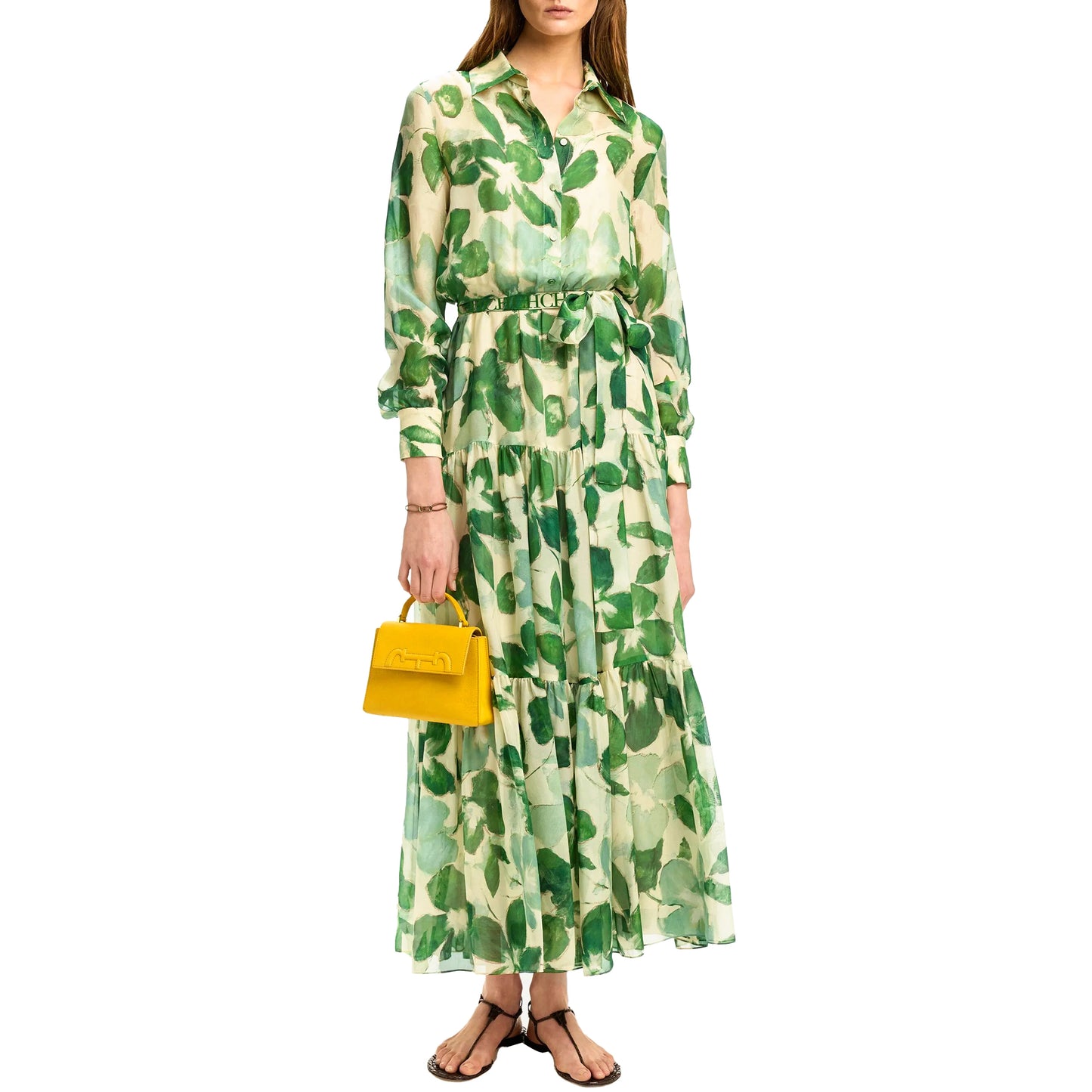 Vestido estampado verde con cinturón