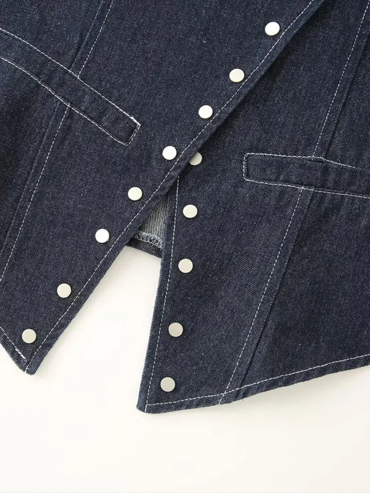 Chaleco de mezclilla vaquero estilo halter con espalda descubierta
