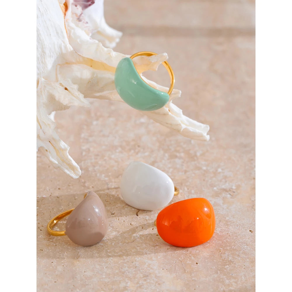 CANDY🍭 Anillo de acero inoxidable caramelo esmaltado / Varios colores