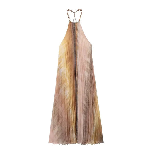 Vestido largo plisado estilo bohemio