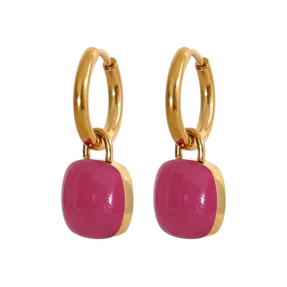 Aretes de aro con forma de gota cuadrada de acero inoxidable / Varios colores