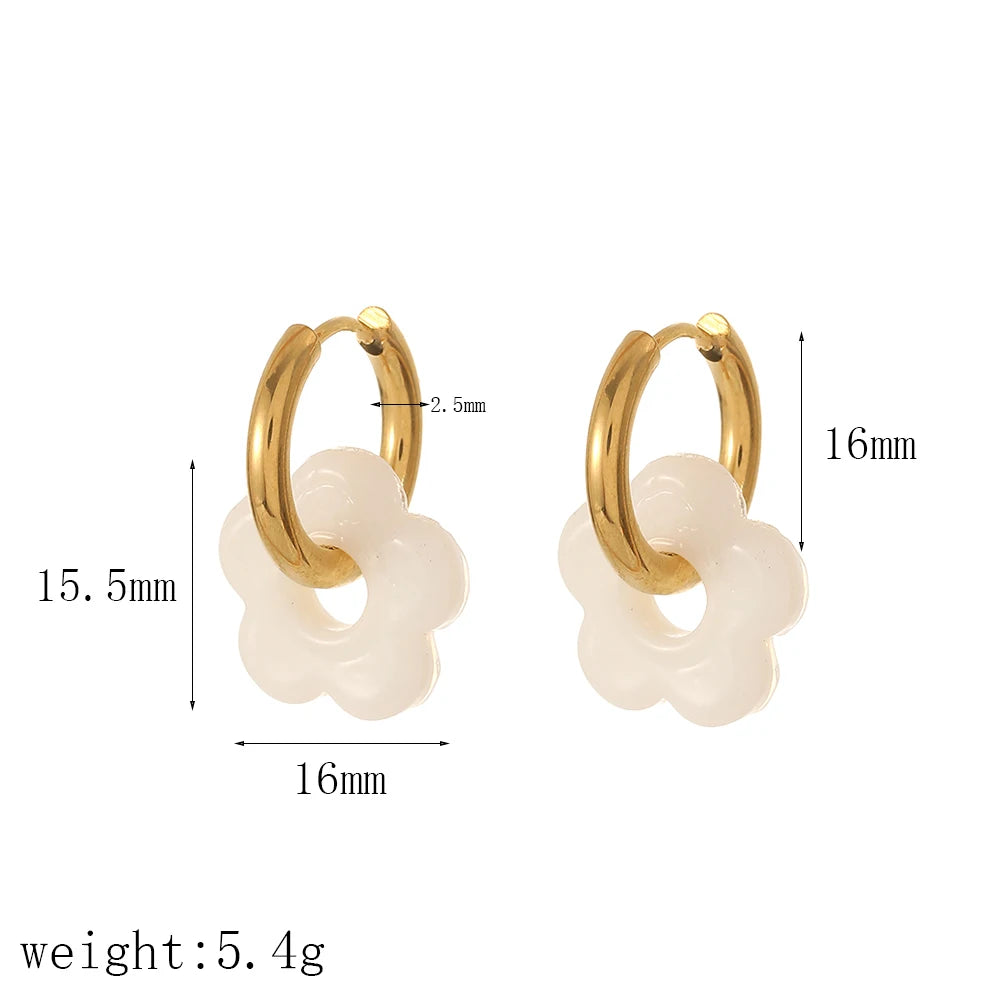 Aretes de aro de acero inoxidable con forma de flor de color / Varios colores