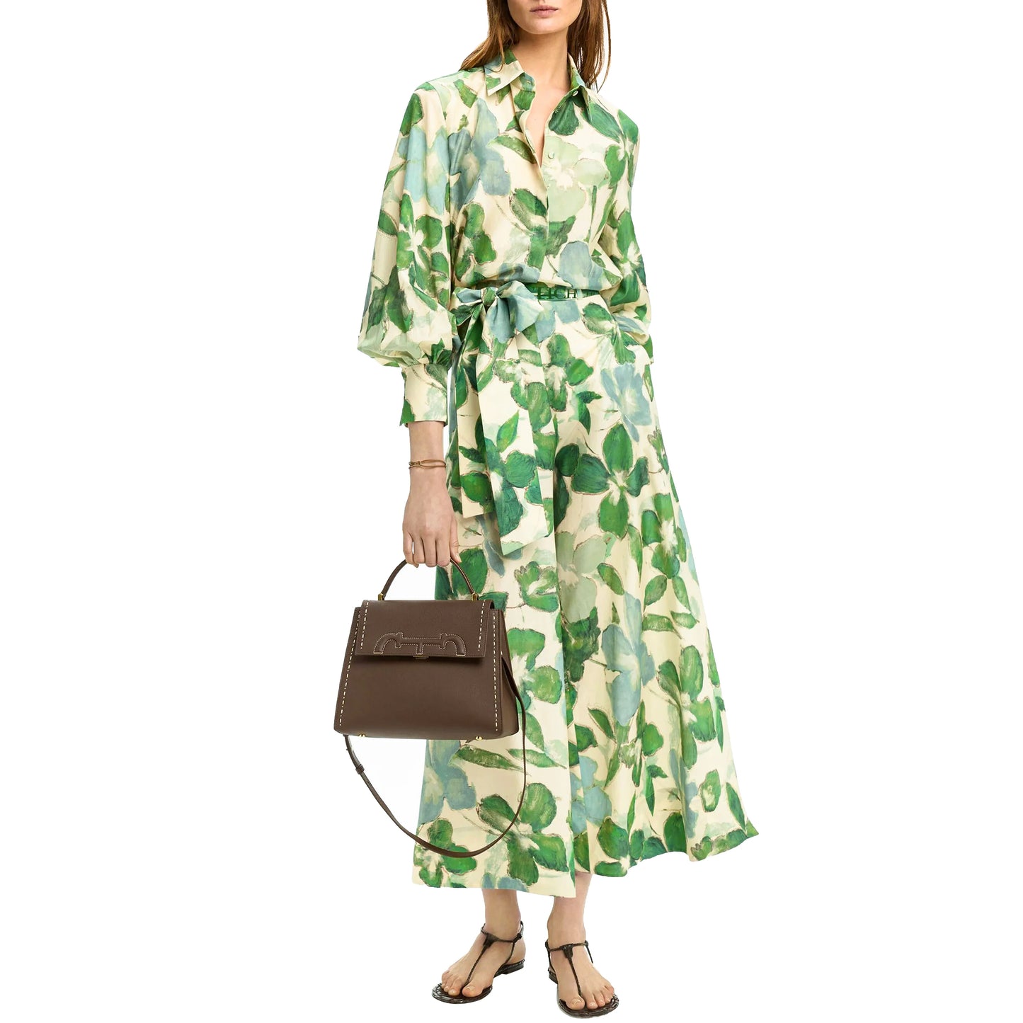 Vestido estampado verde con cinturón