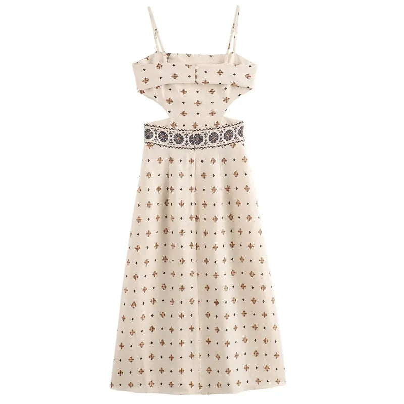 Vestido largo recortado con estampado bohemio espalda descubierta
