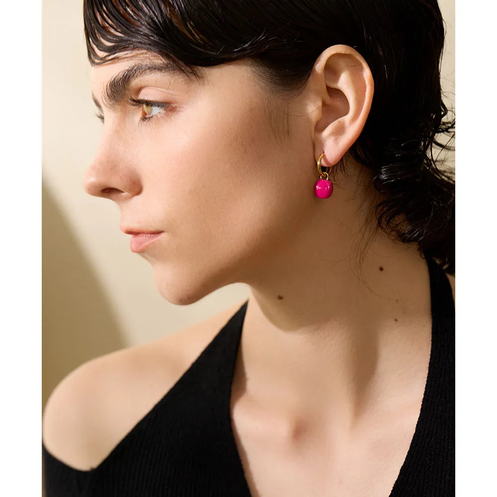 Aretes de aro con forma de gota cuadrada de acero inoxidable / Varios colores