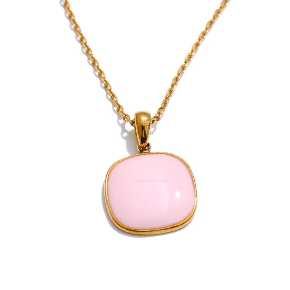 CANDY🍭 Collares con colgante cuadrado de color caramelo esmaltado de acero inoxidable / Varios colores
