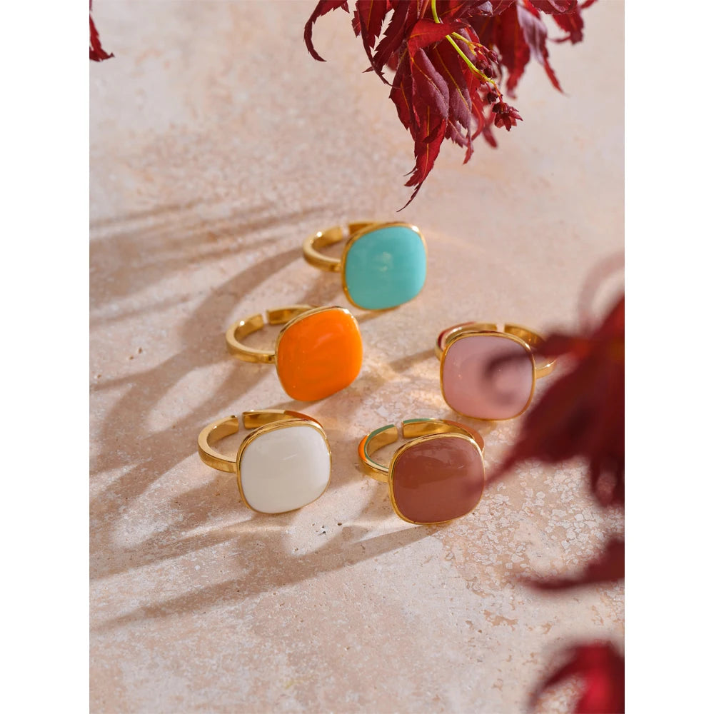 CANDY🍭 Anillo ajustable de colores caramelo esmaltado de acero inoxidable / Varios colores