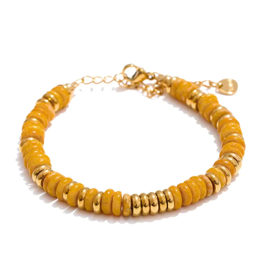 Pulseras de acero inoxidable hechas a mano con cadena de cuentas de piedra natural colorida / Varias combinaciones