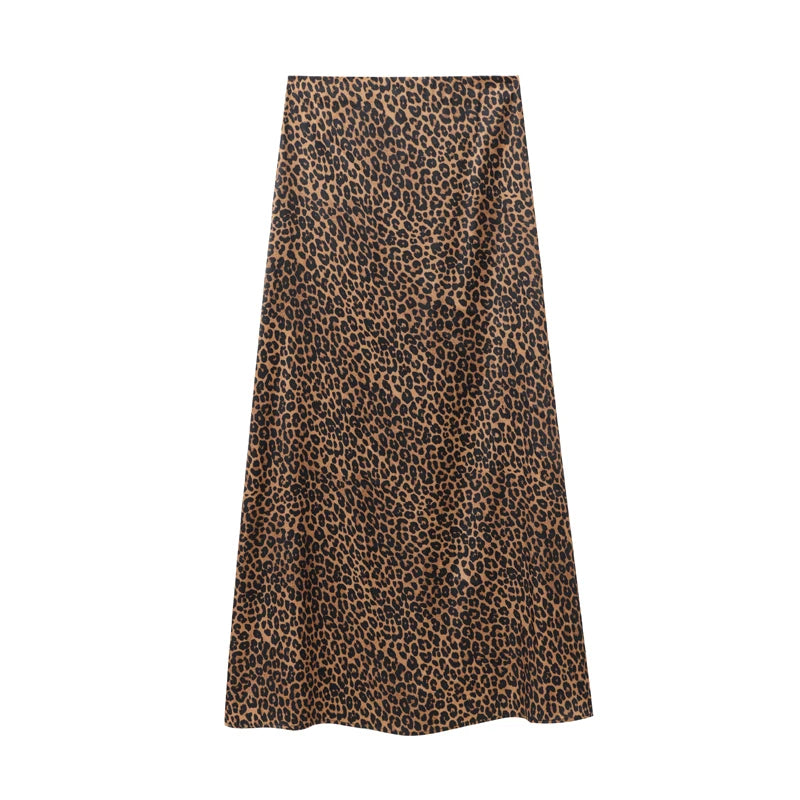 Falda larga recta con estampado de leopardo