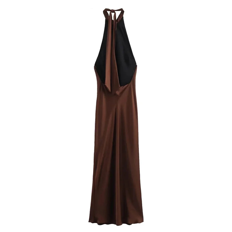 Vestido largo de satén con espalda descubierta