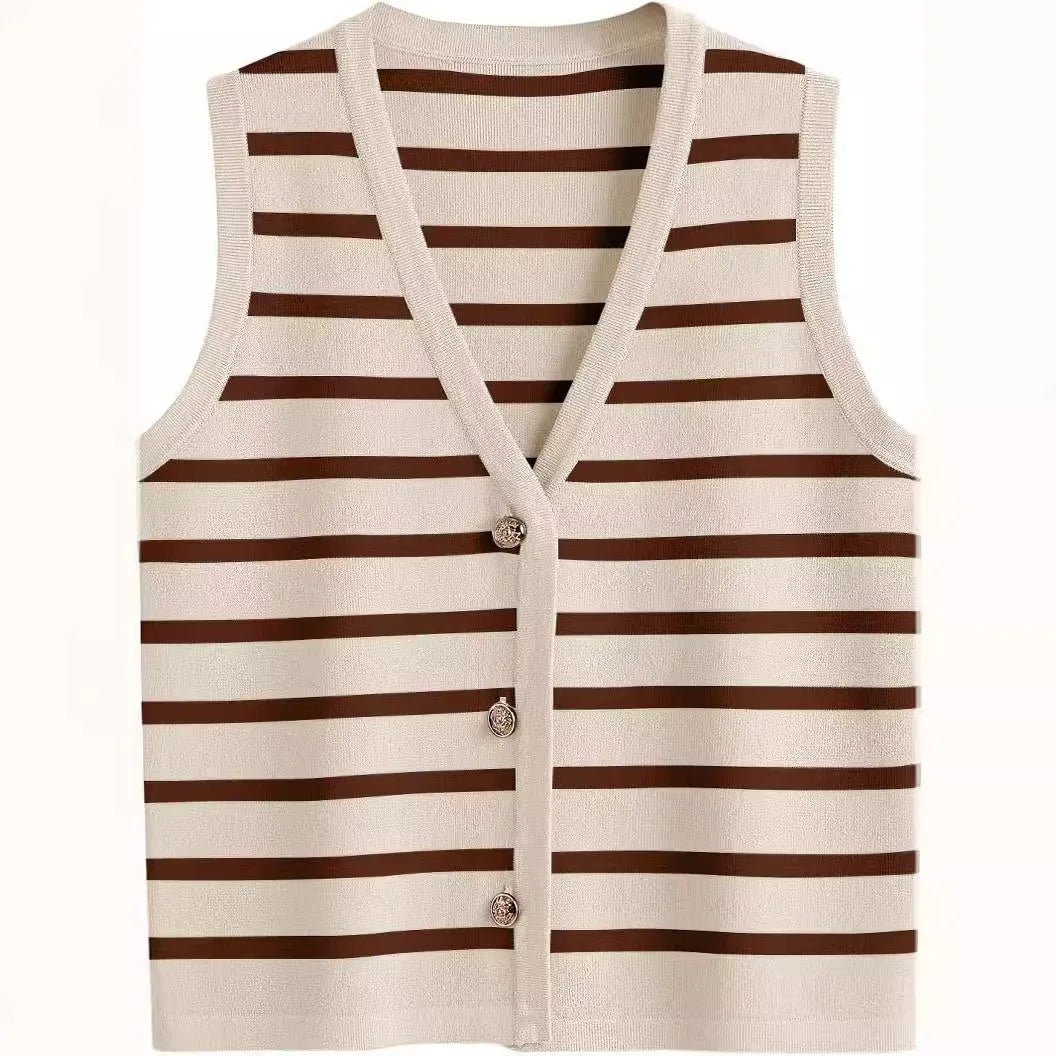 Chaleco a rayas cuello V con botones varios colores