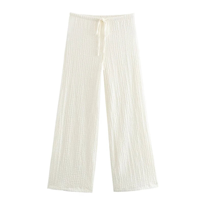 Set de 2 piezas con textura/chaleco y pantalones vintage de cintura alta elástica/Varios colores