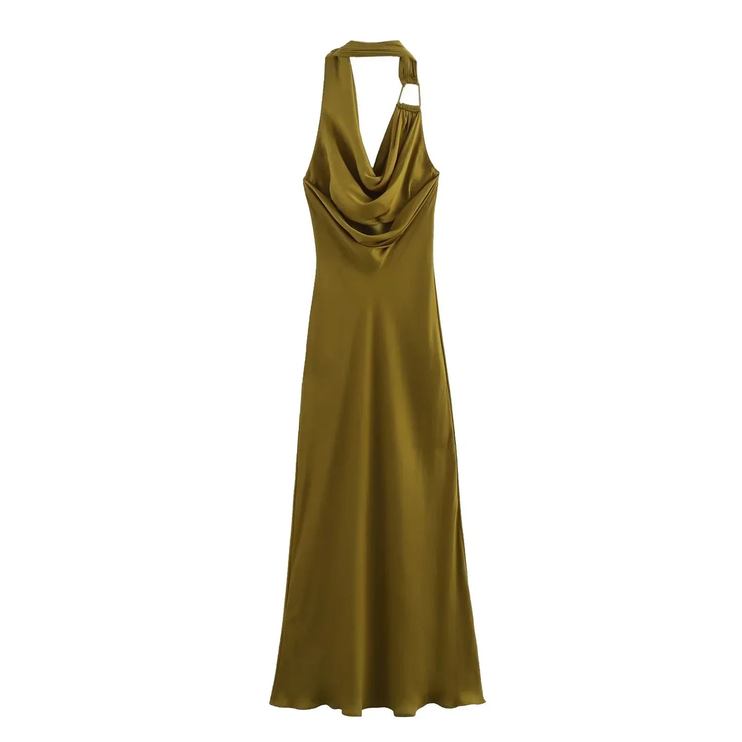 Vestido de satén con cuello estilo halter verde