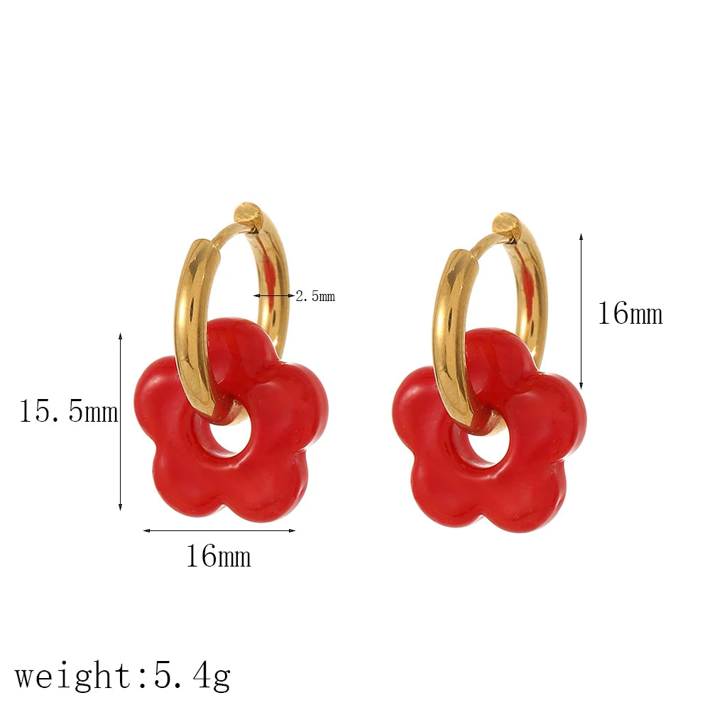 Aretes de aro de acero inoxidable con forma de flor de color / Varios colores