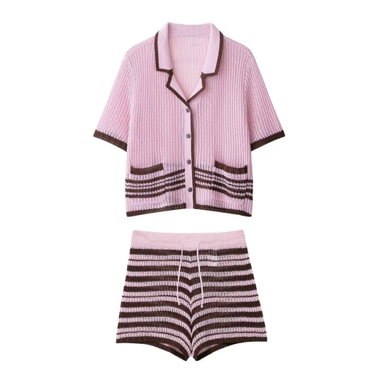 Set de 2 piezas de polo de punto y shorts cortos de verano