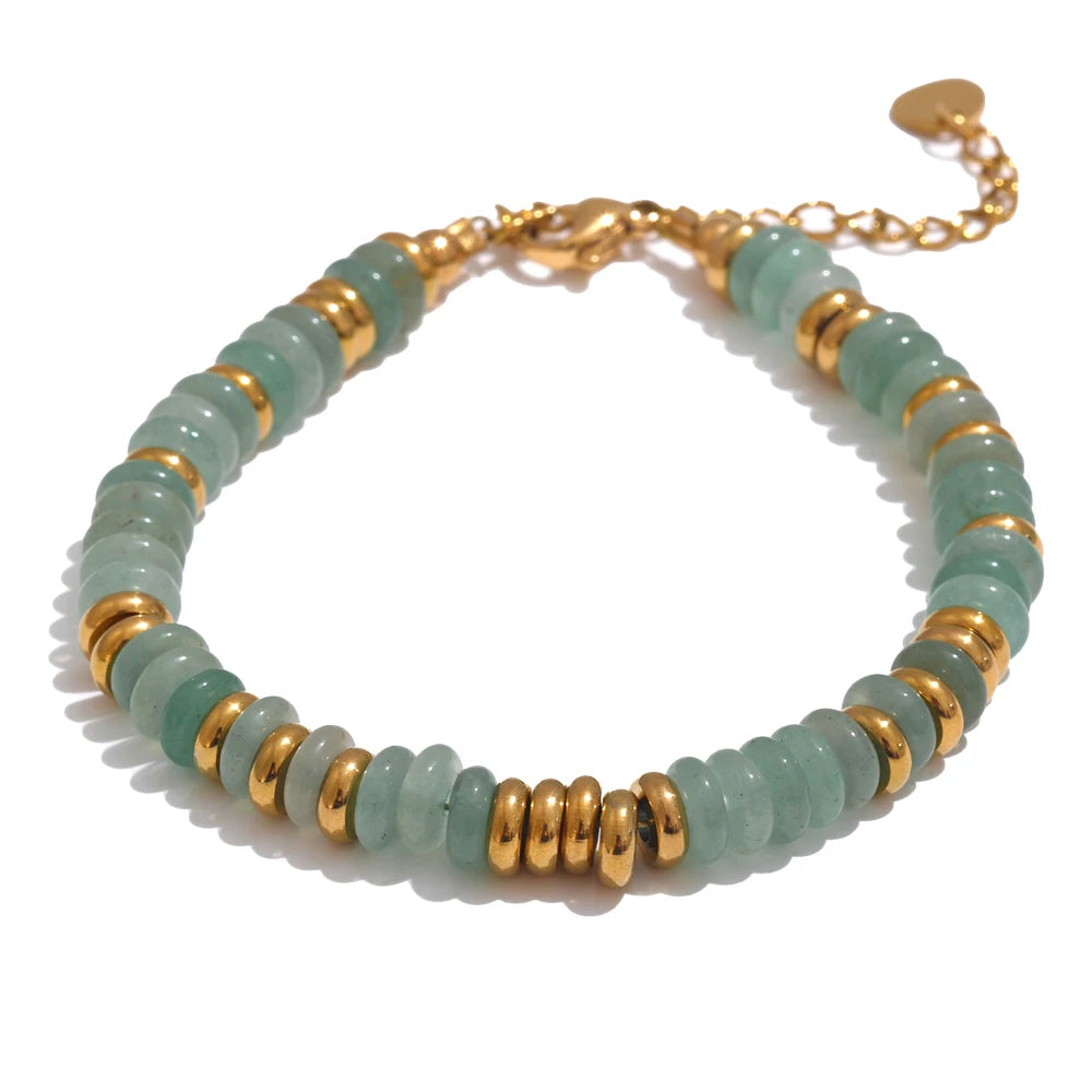 Pulseras de acero inoxidable hechas a mano con cadena de cuentas de piedra natural colorida / Varias combinaciones