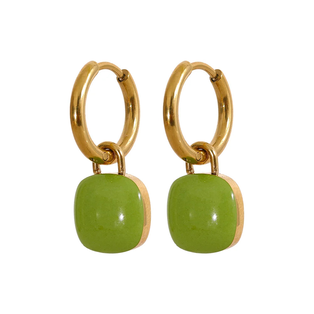 Aretes de aro con forma de gota cuadrada de acero inoxidable / Varios colores