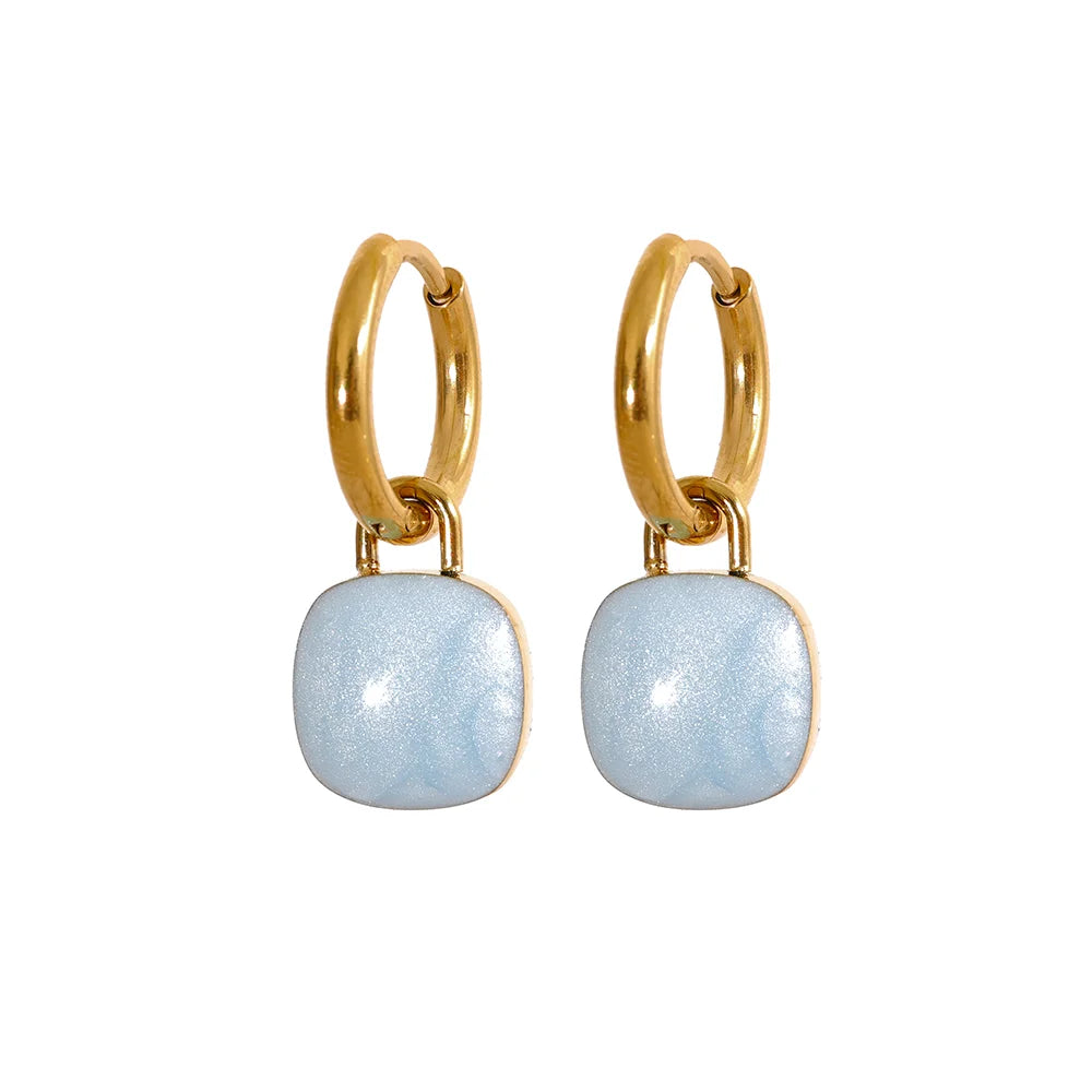 Aretes de aro con forma de gota cuadrada de acero inoxidable / Varios colores