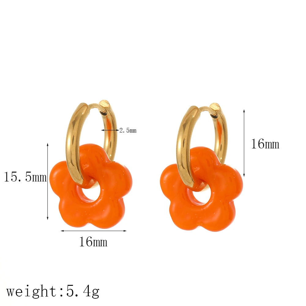 Aretes de aro de acero inoxidable con forma de flor de color / Varios colores
