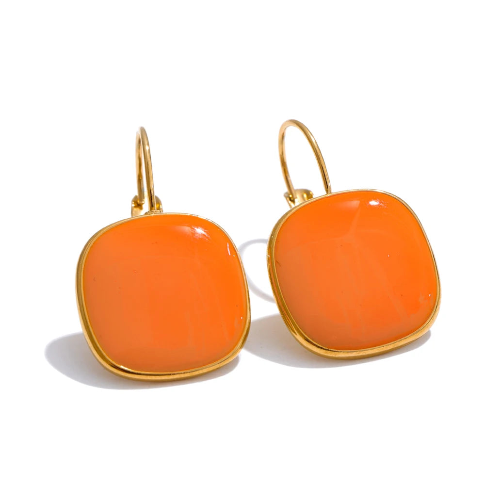 CANDY🍭 Aretes de aro cuadrados color caramelo esmaltado de acero inoxidable / Varios colores