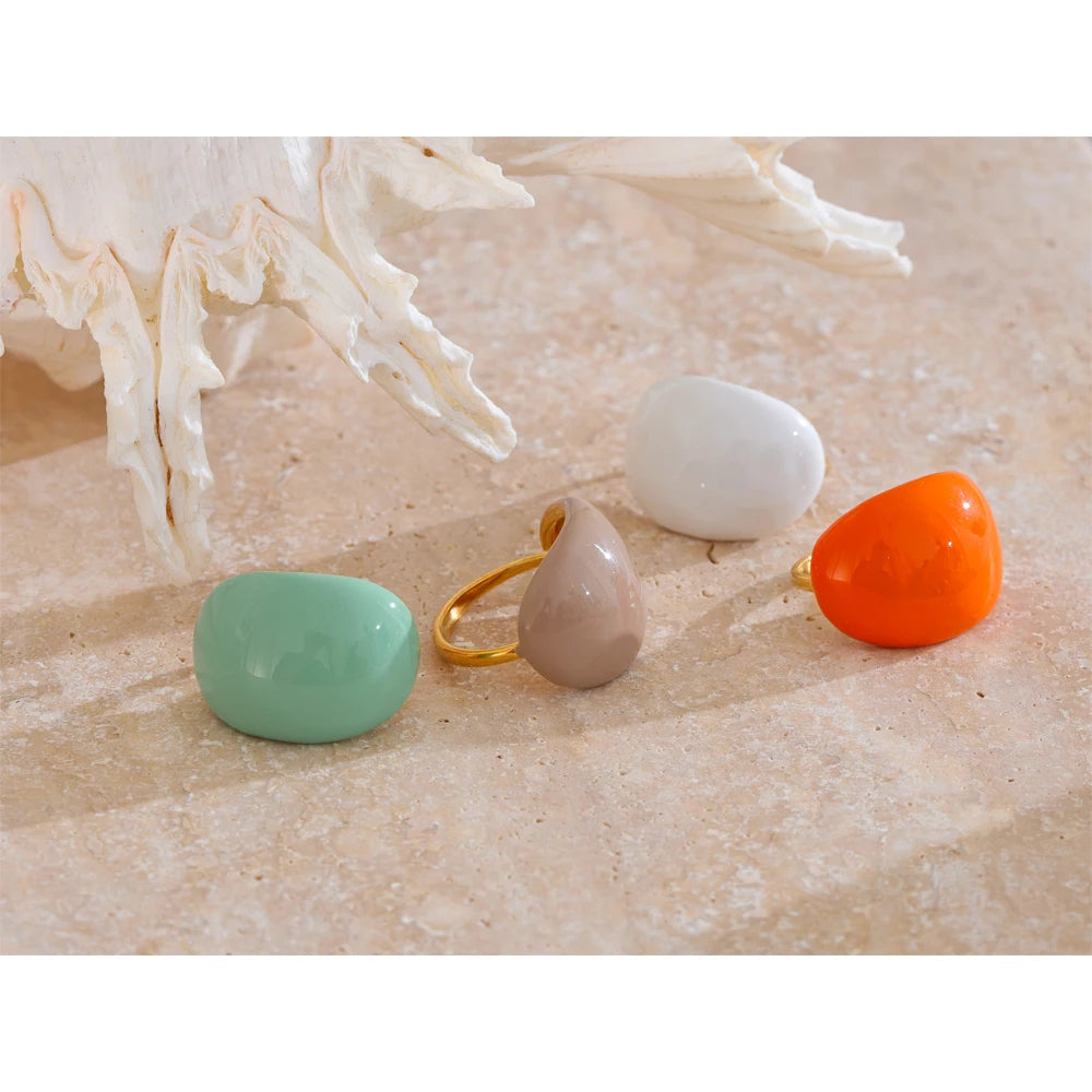 CANDY🍭 Anillo de acero inoxidable caramelo esmaltado / Varios colores
