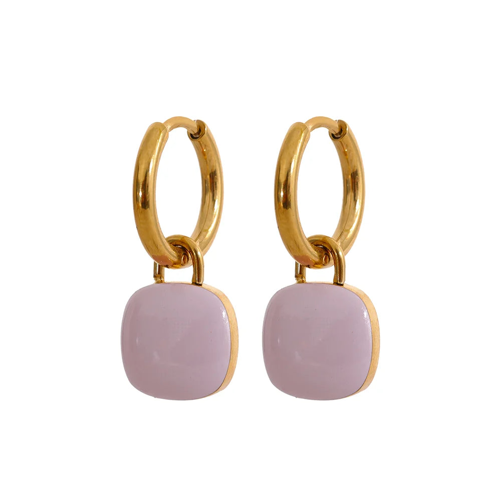 Aretes de aro con forma de gota cuadrada de acero inoxidable / Varios colores