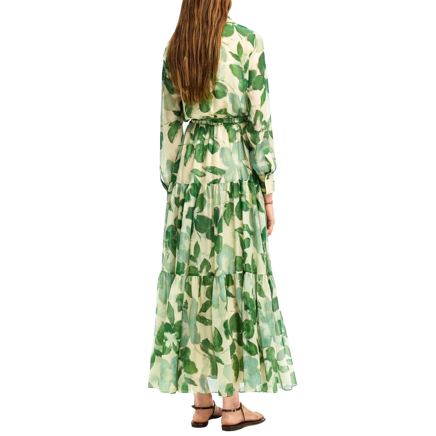 Vestido estampado verde con cinturón