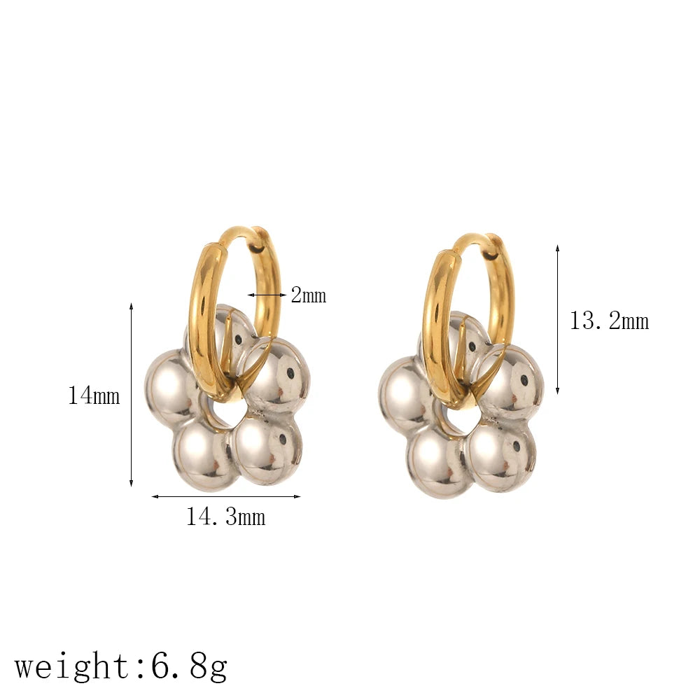 Aretes de aro de acero inoxidable con forma de flor de color / Varios colores
