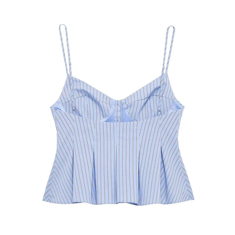 Top plisado a rayas con espalda descubierta de tirantes / Varios colores