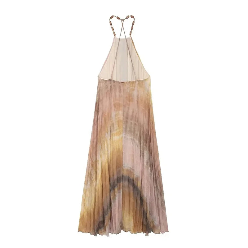 Vestido largo plisado estilo bohemio