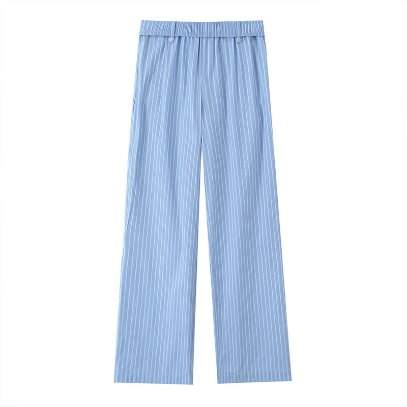 Set de 2 piezas con chaleco cruzado a rayas y pantalones rectos a rayas