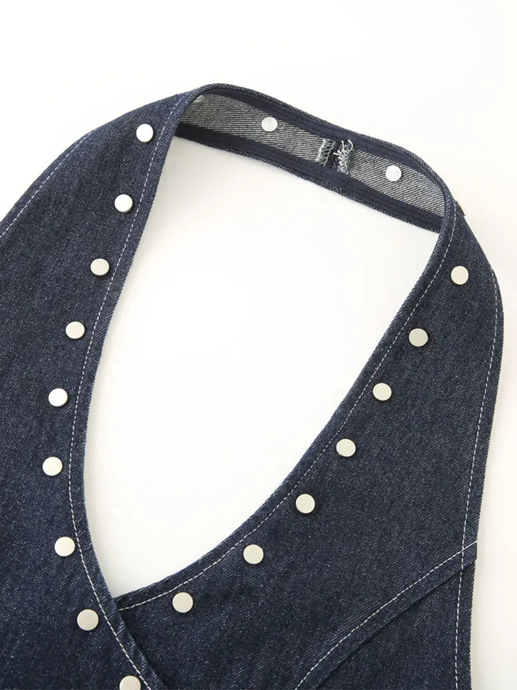 Chaleco de mezclilla vaquero estilo halter con espalda descubierta