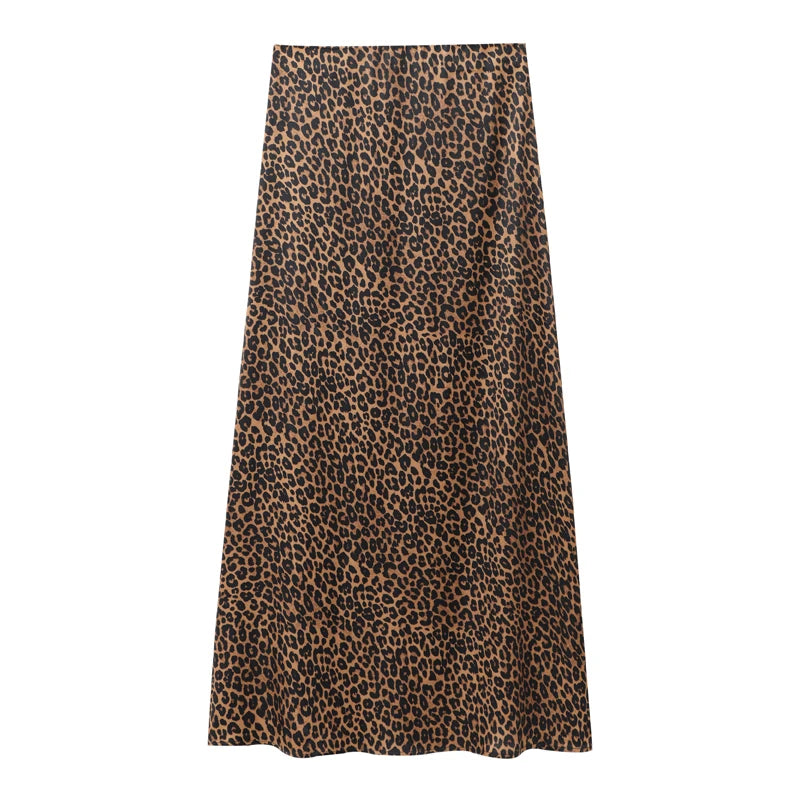 Falda larga recta con estampado de leopardo