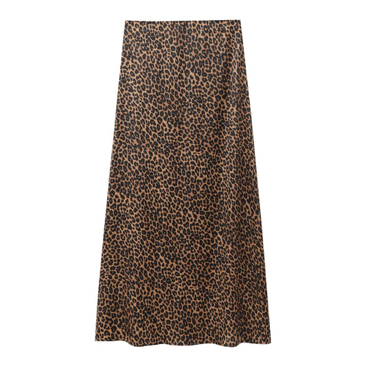 Falda larga recta con estampado de leopardo
