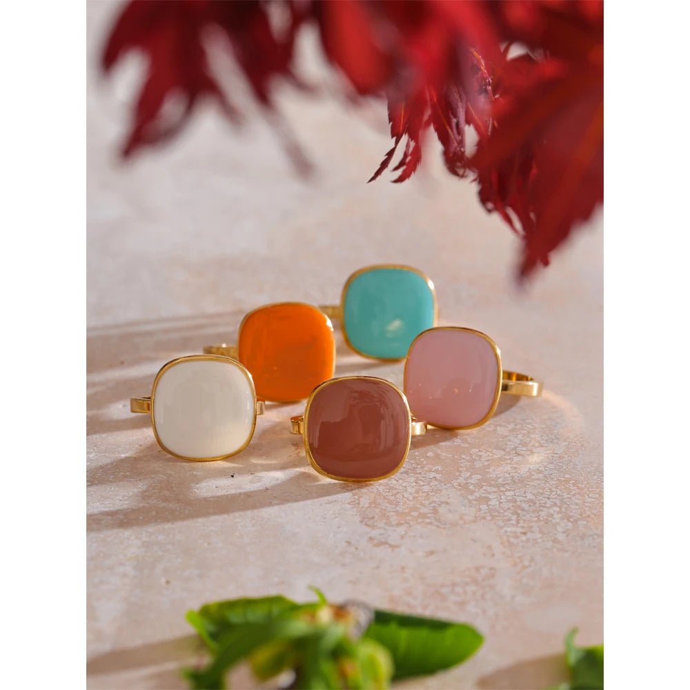 CANDY🍭 Anillo ajustable de colores caramelo esmaltado de acero inoxidable / Varios colores