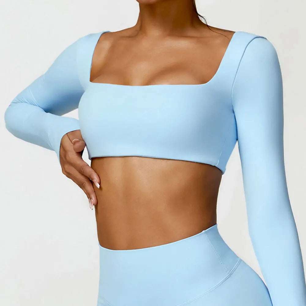 Top deportivo manga larga con escote cuadrado / Varios colores
