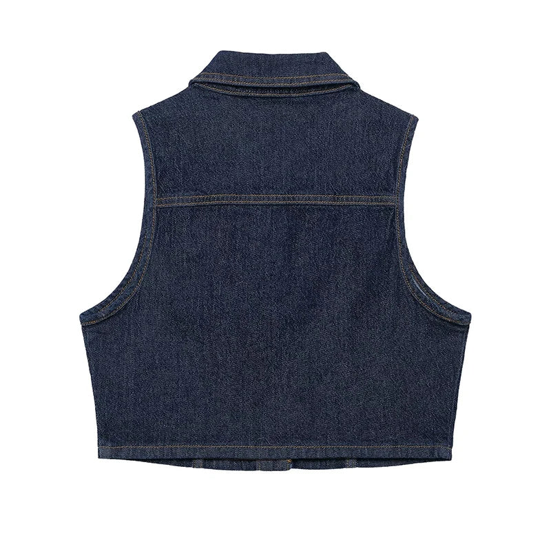 Set de 2 piezas camiseta vaquera sin mangas y falda vaquera con apertura