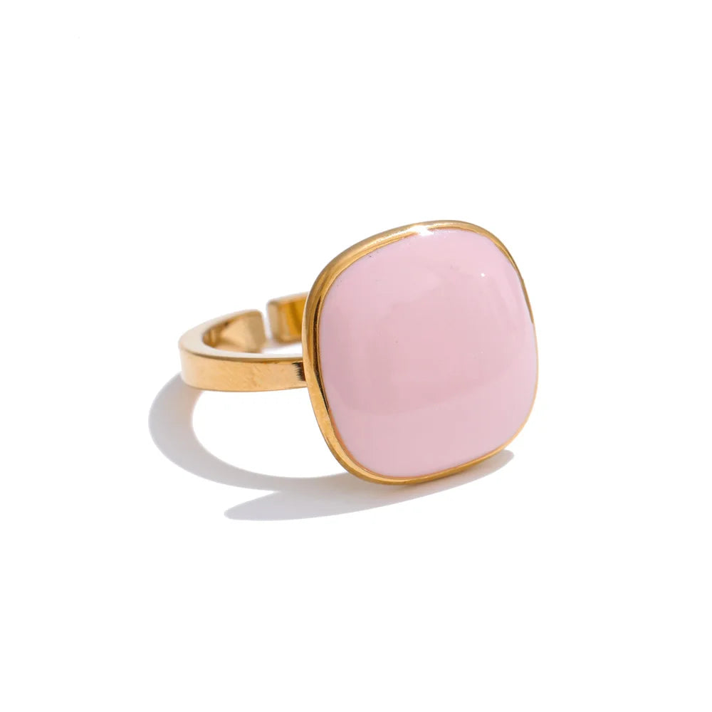 CANDY🍭 Anillo ajustable de colores caramelo esmaltado de acero inoxidable / Varios colores