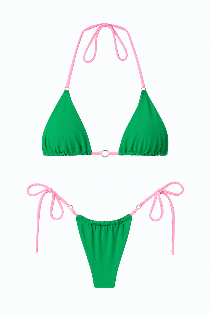 Bikini liso ajustable de lazos bitono