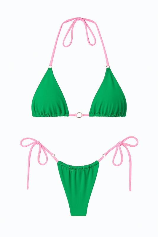 Bikini liso ajustable de lazos bitono