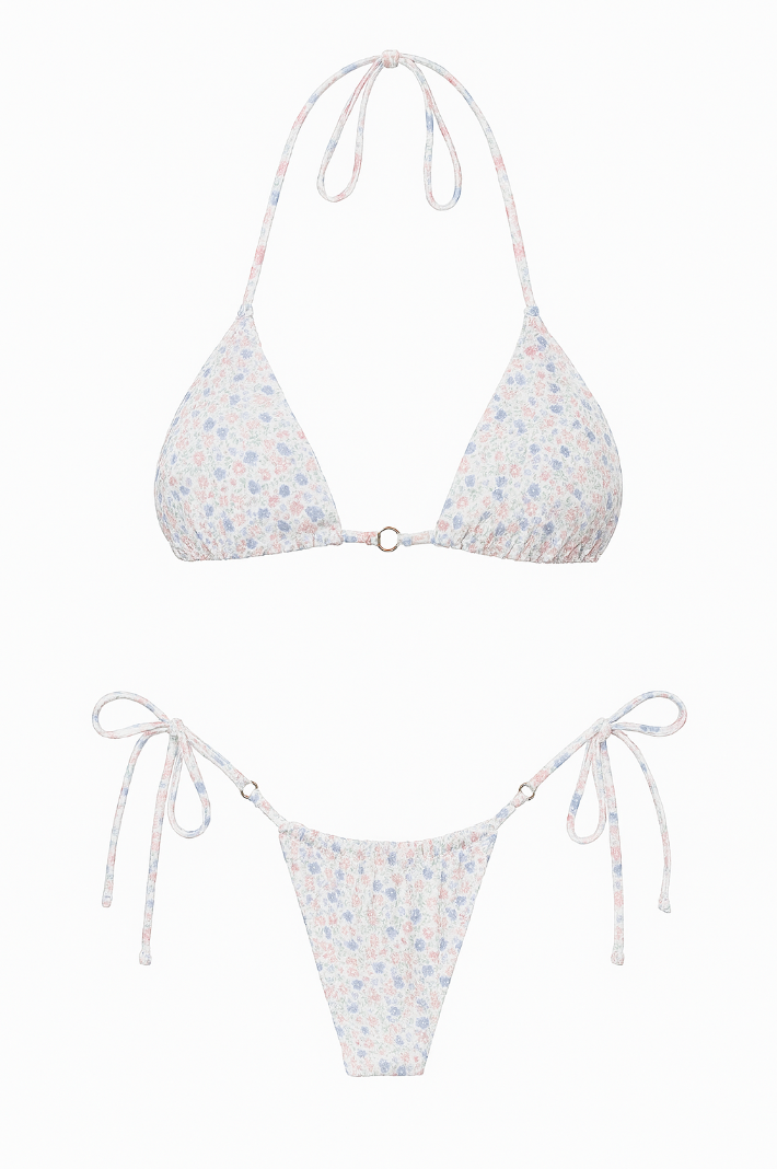 Bikini liso ajustable de lazos estampado floral