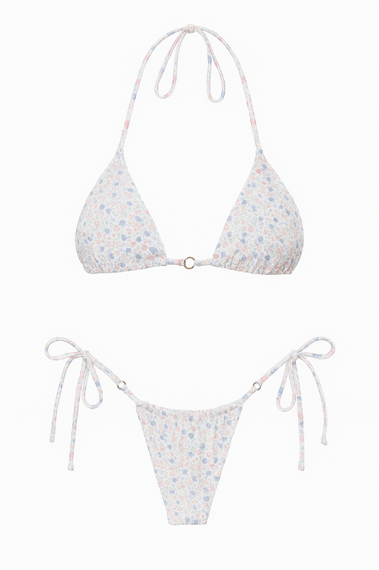 Bikini liso ajustable de lazos estampado floral