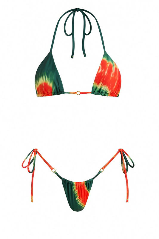 Bikini liso de colores tie-dye ajustable de lazos