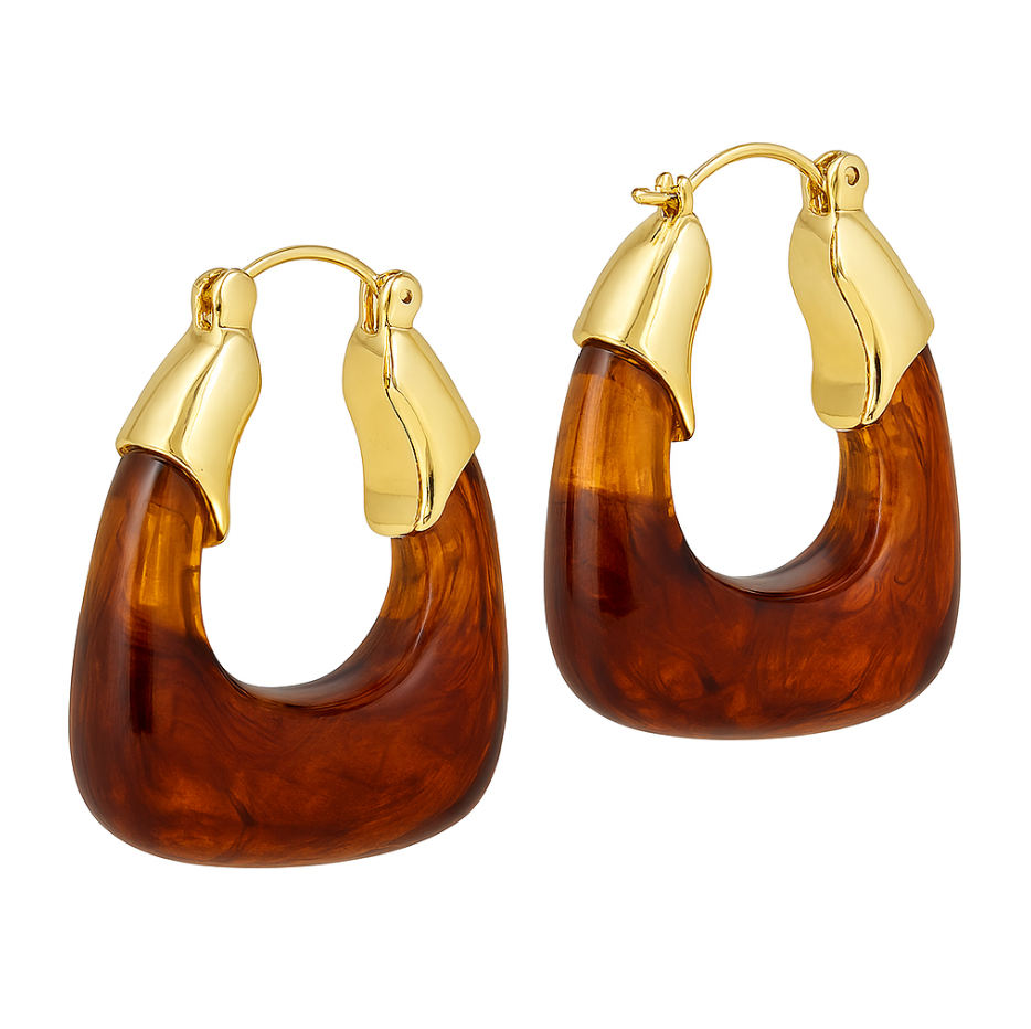 Aretes de aro resina ámbar con acabado dorado